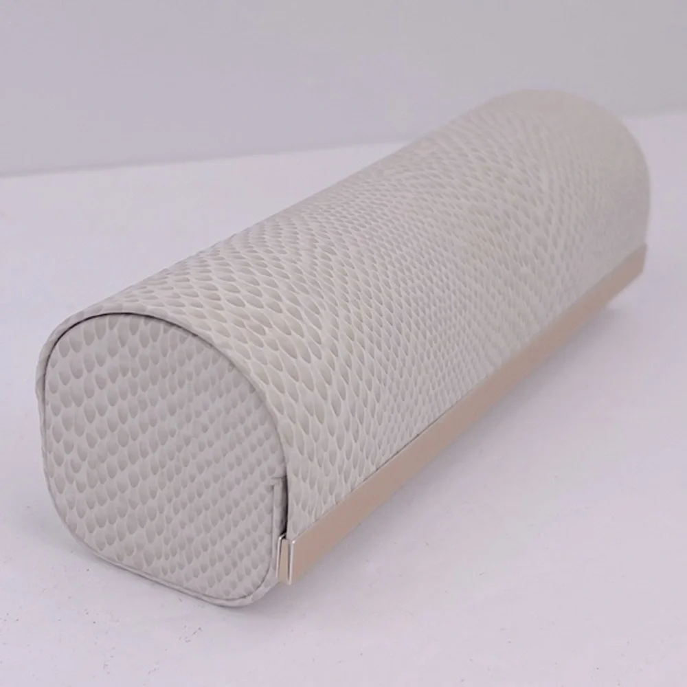 JIMMY CHOO GLASSES/SUNGLASSES CASE, FAUX SNAKE LEATHER, TAN & WHITE, 6.5” X 2.5”